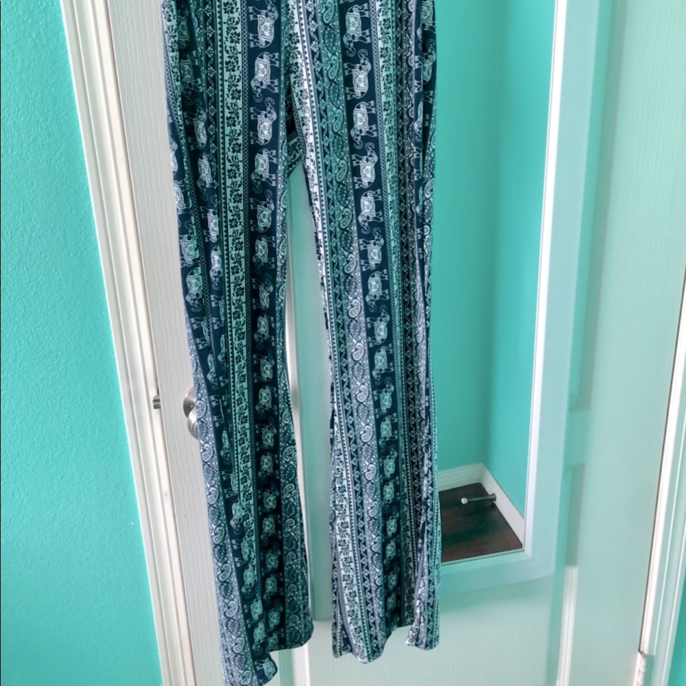 Navy Tribal Print Flared Pants - Size Medium
